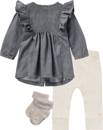 Noppies - Kledingset - 3delig - Jurk Maroth Grey Denim - Legging San Diego Oatmeal - 1 paar sokjes - Maat 68