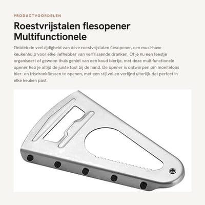 Dailygoods- Flesopener Roestvrij staal - Multifunctionele Opener - Bieropener - Schroefdekselopener - Antislip - Keukenhulp