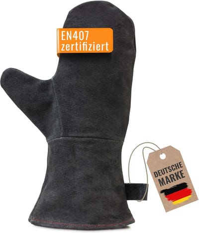 Hittebestendige schoorsteenhandschoen van leer met thermische isolatie - Zwart