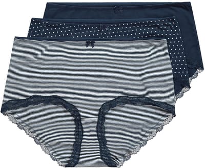 Ulla Popken - Dames - Hipster set van 3 strepen/stippen/effen - Nachtblauw - Maat 46+