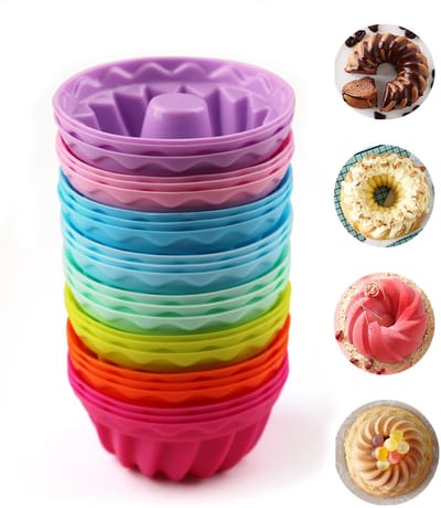 JHUBERS- Tulbandvorm Set van 24 - Mini Gugelhupf - Siliconen - Ø 6,5 cm - Hoogte 3,5 cm - 8 Kleuren - Herbruikbaar - Bakvorm