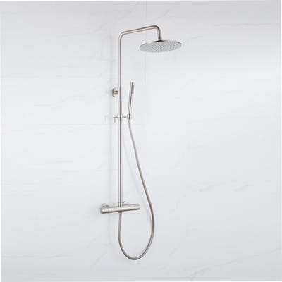 FugaFlow Eccelente Acces Regendoucheset - thermostatisch - 25cm hoofddouche - gladde slang - staaf handdouche - Geborsteld RVS PVD