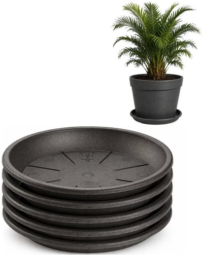 Plasticforte plantenpot onder schotel / water opvang schaal - 5x - antraciet - Dia 36 cm - Kunststof - voor pot met Dia 45/50 cm