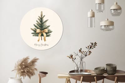 WallCircle - Wandcirkel - Muurcirkel - Kerstboom - Kerst - Merry Christmas - Beige - Aluminium - Dibond - 90x90 cm - Binnen en Buiten