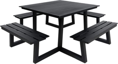 MaximaVida vierkante aluminium picknicktafel Dex 215 cm zwart - open instap