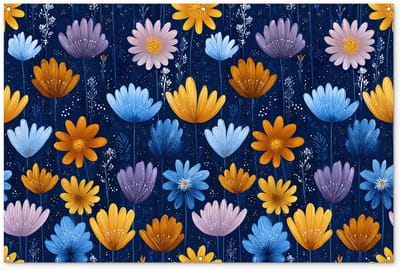 Tuinposter 180x120 cm - Tuindecoratie Bloemen - Patroon - Blauw - Contrast - Poster voor in de tuin - Buiten decoratie - Schutting tuinschilderij - Tuindoek muurdecoratie - Wanddecoratie balkondoek