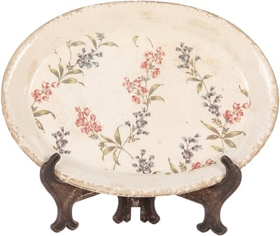 Clayre & Eef Onderbord 25x18x3 cm Beige Roze Keramiek Bloemen