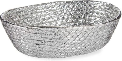 Krist+ mandje - metallic zilver - 24 x 19 x 8 cm - zeegras - opbergmandje/broodmandje