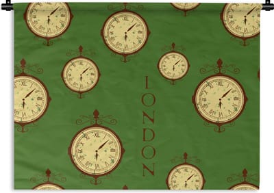Wandkleed - Wanddoek - Londen - Vintage - Klok - Patroon - 60x45 cm - Wandtapijt