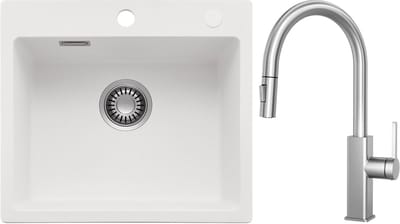 CECIPA max Spoelbak voor keuken 40x45CM - Graniet Spoelbakken Met Keukenkraan - Enkele spoelbak Wit - Met waterafvoersysteem - Voor 40 cm kast