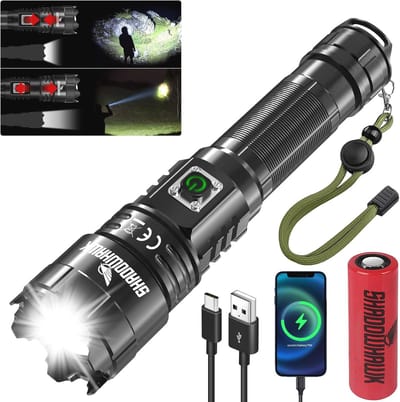 Extreem heldere USB-oplaadbare led-zaklamp, 12000 lumen, waterdicht, 5 lichtmodi, ideaal voor kamperen en noodgevallen