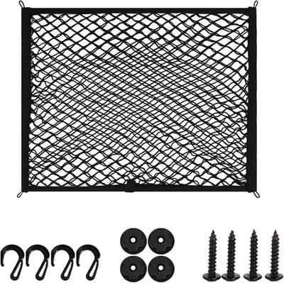KZQ Elastische Kofferbaknet - Opbergnet voor in de auto - Bagagenet voor in de kofferbak - Uitschuifbaar bagagenet - Kofferbaknet - Inclusief accessoires - 80 × 60 cm - Geschikt voor de meeste automodellen