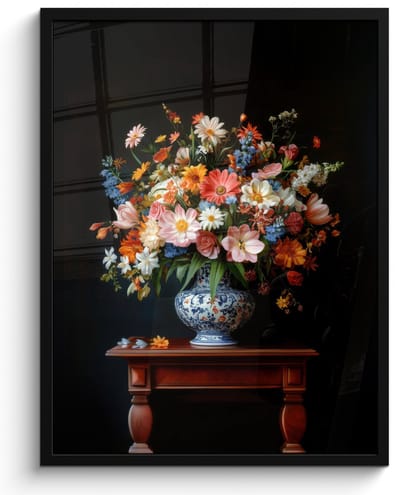 Poster in lijst - Fotolijst 50x70 cm - Posters - Boeket - Roze - Bloemen - Vaas - Posterlijst zwart - Decoratie - Wanddecoratie woonkamer - Muurdecoratie slaapkamer