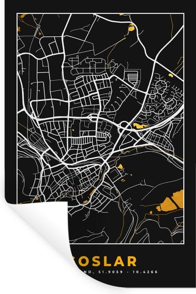 Muurstickers - Sticker Folie - Stadskaart – Plattegrond – Duitsland – Goud – Goslar – Kaart - 20x30 cm - Plakfolie - Muurstickers Kinderkamer - Zelfklevend Behang - Zelfklevend behangpapier - Stickerfolie