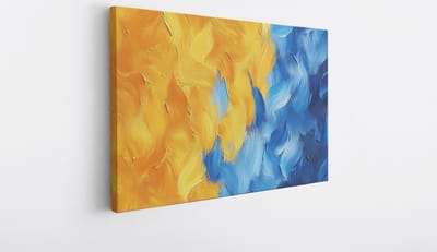 Saammp Canvas Schilderij - Oranje blauw mix - Abstract - 30x20 - Foto op canvas - Wanddecoratie - Muurdecoratie Woonkamer - Slaapkamer decoratie - Canvas Print