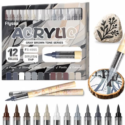 Acrylmarkers - grijsbruine tinten - zachte punt, mengbare kleurlagen en geen doordruk - directe inkttoevoer voor tekenen en doodles - basisverpakking