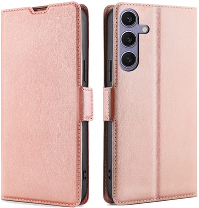 Voor Samsung Galaxy S24+ 5G Ultradunne spanningszijgesp Horizontale flip lederen telefoonhoes (rosé goud)