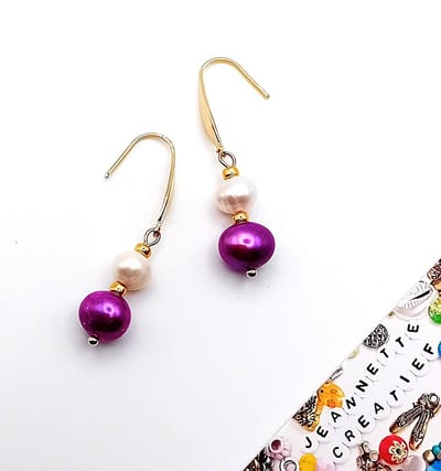 Jeannette-Creatief® - Zoetwaterparels - Aubergine Paarse Oorbellen met Zoetwaterparels RVS Goud - Oorbellen - Oorbellen met Parels - Aubergine Oorbellen - Aubergine - Plum - Pruim - Valentijn - Moederdag