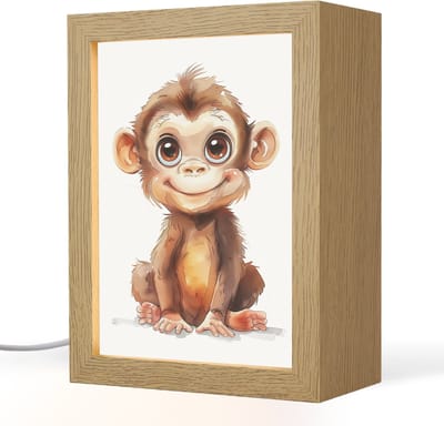 Nachtlampje 15x20 cm - Kinder lampje - Aap - Baby - Jungle dieren - Tafellamp kinderkamer - Slaapkamer lamp - Bedlamp kinderen - Kinderlampje stopcontact - Wandlamp babykamer - Nachtlampjes