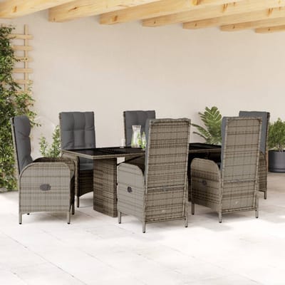 vidaXL - 7-delige - Tuinset - met - kussens - poly - rattan - grijs