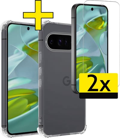 Hoesje - Met Screenprotector - 2 Stuks - Geschikt voor Google Pixel 9 Pro - Sterk & Shockproof - Siliconen Case - Back Cover - Telefoon Hoes - Shock Proof - Telefoonhoesjes - Transparant