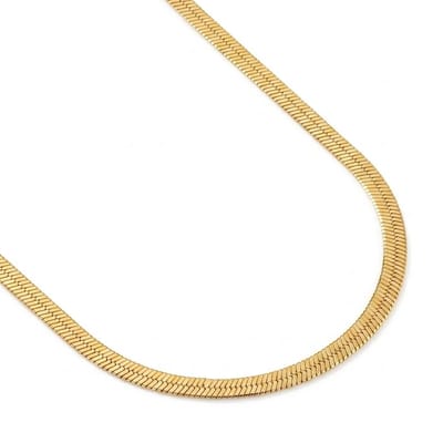 Goudkleurige platte slangenschakel ketting voor heren strak en modern design