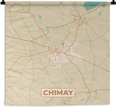 Wandkleed - Wanddoek - Stadskaart - Plattegrond - Kaart - België - Chimay - 180x180 cm - Wandtapijt