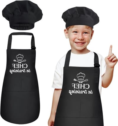 Grappige Kinder Schürze en Kookmuts Set met 2 Zakjes voor Creatief Koken en Spelen voor Jongens