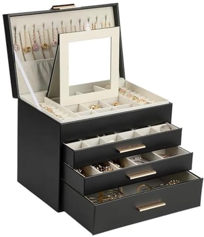 Sieradenbox met 4 LaAgers, Organiser voor Kettingen en Oorbellen, Witte Sieradenopberger voor Zonnebrillen, Halskettingen en Armbanden