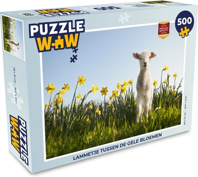 Puzzel Lammetje tussen de gele bloemen - Legpuzzel - Puzzel 500 stukjes