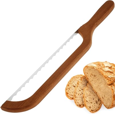 WiseGoods Premium Houten Broodmes Met Gekarteld Lemmet – Brood Mes 40CM – Broodsnijder Voor Zuurdesem / Brood & Cake – Keukenmes