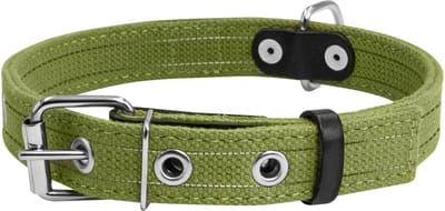 WAUDOG Canvas Halsband / Hondenhalsband - Katoen - Groen - Reflecterend - M - Breedte: 25 mm - Nekomtrek: 41 - 53 cm (GELIEVE ALVORENS BESTELLEN OPMETEN)