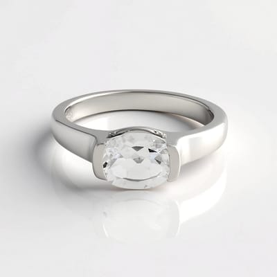 Cavill - Elegante Dames Ring - 925 Sterling Zilver Geplatineerd - Witte Topaas 1 22 ct Ovaal 8x6 mm - Braziliaanse Edelsteen