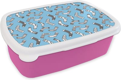 Broodtrommel Roze - Lunchbox - Brooddoos - Sokken - Patronen - Vintage - 18x12x6 cm - Kinderen - Meisje