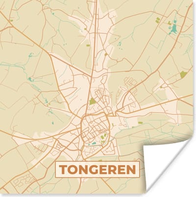 Poster Retro - Tongeren - Kaart - Plattegrond - Stadskaart - 100x100 cm XXL