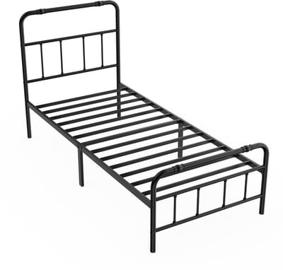 Froadp Bedframe met hoofdeinde Modern metalen bed 90x200 cm Platformbed van metaal met robuuste stalen latten Eenpersoonsbed Zwarte opbergruimte onder het bed voor de slaapkamer Logeerkamer