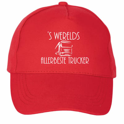 Mijncadeautje - 5 panel - Cap - Verstelbaar - Pet van 100% dik geborsteld katoen- unisex - opdruk wit - 's Werelds allerbeste Trucker - rood