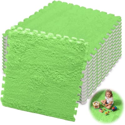 Zachte Interlocking Schuimtegels, 12 Stuks, 30 x 30 x 1 cm, Ideaal voor Woonkamer en Slaapkamer, Comfortabele Vloertegels in Groen