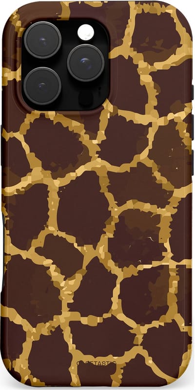 Casetastic hoesje geschikt voor Apple iPhone 16 Pro - MagSafe - Dubbellaagse bescherming - Afrikaanse Giraffenprint - Fashion Case - Zwart Bruin Goud Olijfgroen