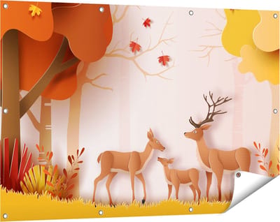 Gards Tuinposter Herten in het Bos Illustratie - Abstract - 120x80 cm - Tuindoek - Tuindecoratie - Wanddecoratie buiten - Tuinschilderij