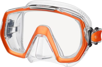TUSA Freedom Elite – Premium snorkelmasker & duikbril met single lens, breed gezichtsveld en Freedom Technology – Transparant/Oranje – M1003 EO