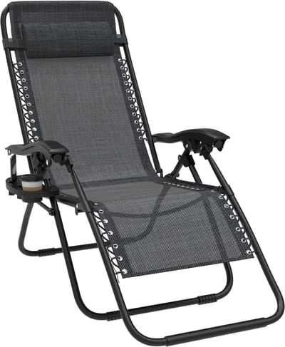 Froadp 2 Stuks Donkergrijs inklapbare ligstoel met verstelbare rugleuning & hoofdeinde – Zonneligbed Tuinligbed & Campingslaapbank – Incl. Houder – Voor Balkon, Terras & Outdoor