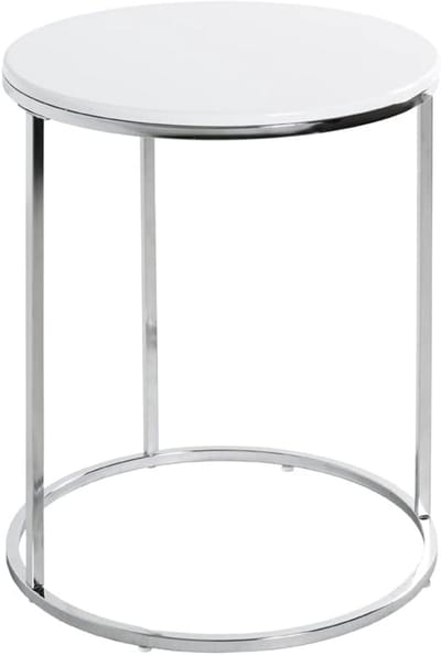 Bijzettafel - Sidetable Tafel - Woonkamer Decoratie - Frame Chroom MDF - 40 x 50 cm - Wit