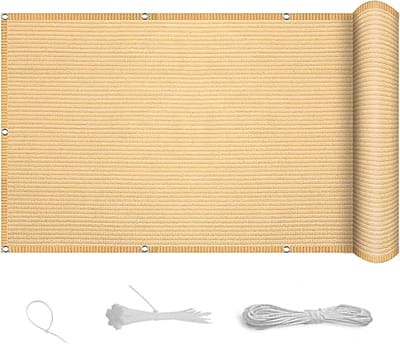 Windscherm omheining 145 x 850 cm uv-bescherming ademende Balkondoek schaduwnet met kabelbinders oogjes koord voor tuinhek of balkon, Creme Kleur