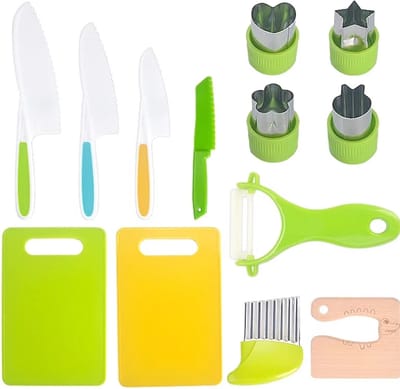 Montessori Messenset Kind - Educatief Speelgoed - Mini Chef Set - Kindvriendelijke messen – Messenset voor kinderen – Kindermes - Gekleurde kindermessen - Koken met kinderen - Kindermessen set met snijplank - Little Chef - Veilige Keukenset Kids