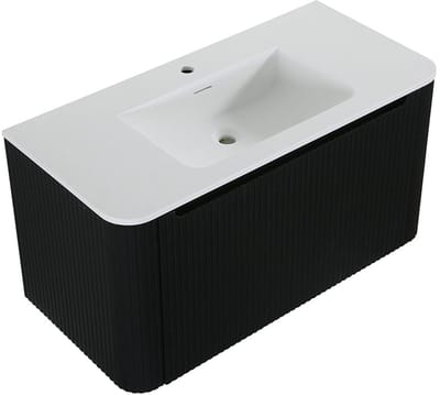 Wastafelkast Wiesbaden Sulora 80cm mat zwart inclusief wastafelblad Laro solid surface