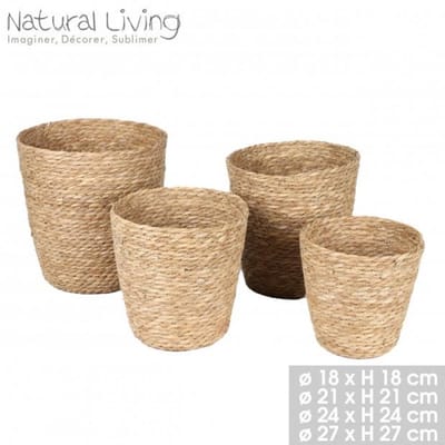 "NATURAL LIVING" SET VAN 4 OPBERGMANDEN VAN NATUURLIJK RIET