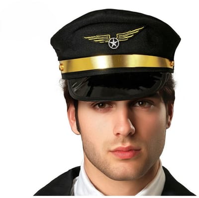 Atosa Carnaval verkleed Piloten hoedje - zwart/goud - voor volwassenen - Luchtvaart thema - Captain uniform