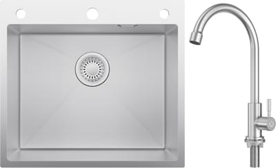 CECIPA max Spoelbak Keuken 54x49CM - Spoelbak Keuken Met Koudwater Keukenkraan - Spoelbakken met Kraangat en Zeepdispenser 500ML - Spoelbakken met Sifon en Afvoerzeefje - Voor 60 cm kast - RVS