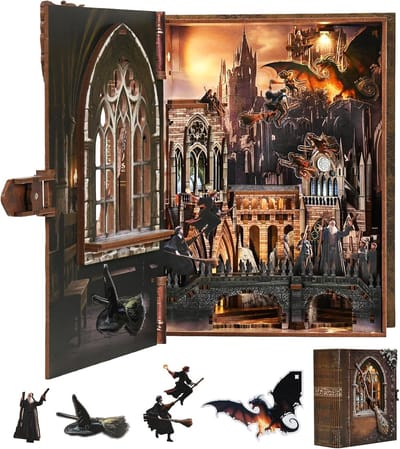 Boek Hoek Kit - Miniatuur Puzzel - Boekenplank Decoratie - Met LED-verlichting - 18x23x14 cm - Bruin